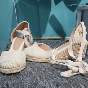 Chic Cream Espadrille Wedge Shoes